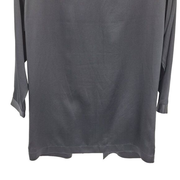 Vintage 80's Blazer Formal Silk Black Collarless Open Shoulder Pads Pockets 8 - Picture 10 of 12